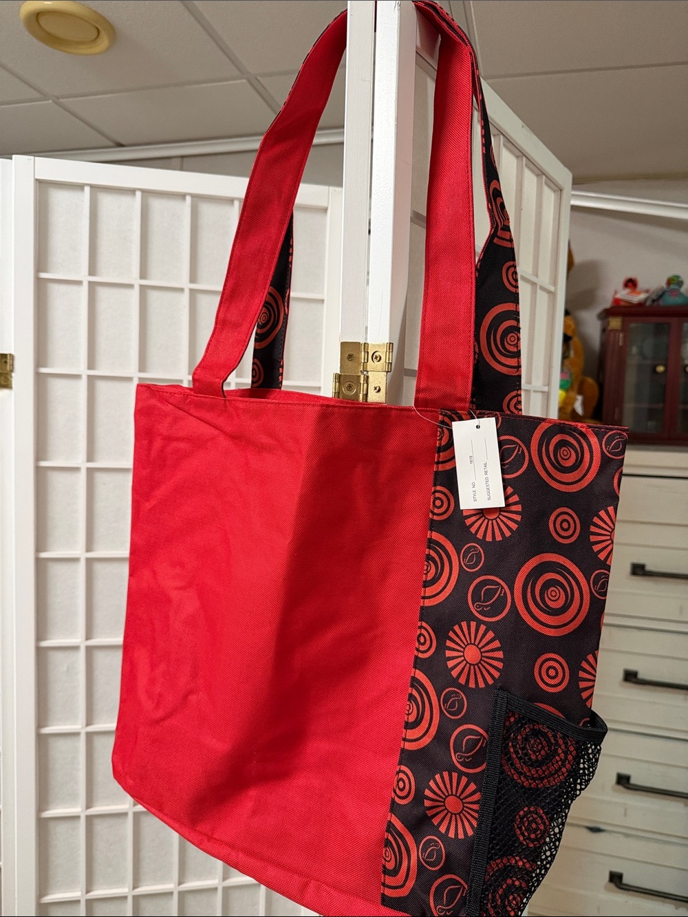 Red Patterned Tote Bag